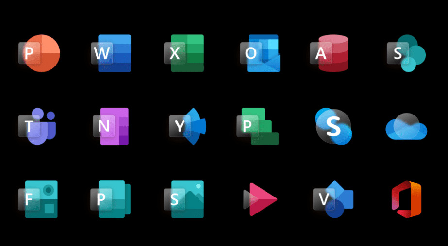 18 Glassmorphism Style MS Office App Icons
